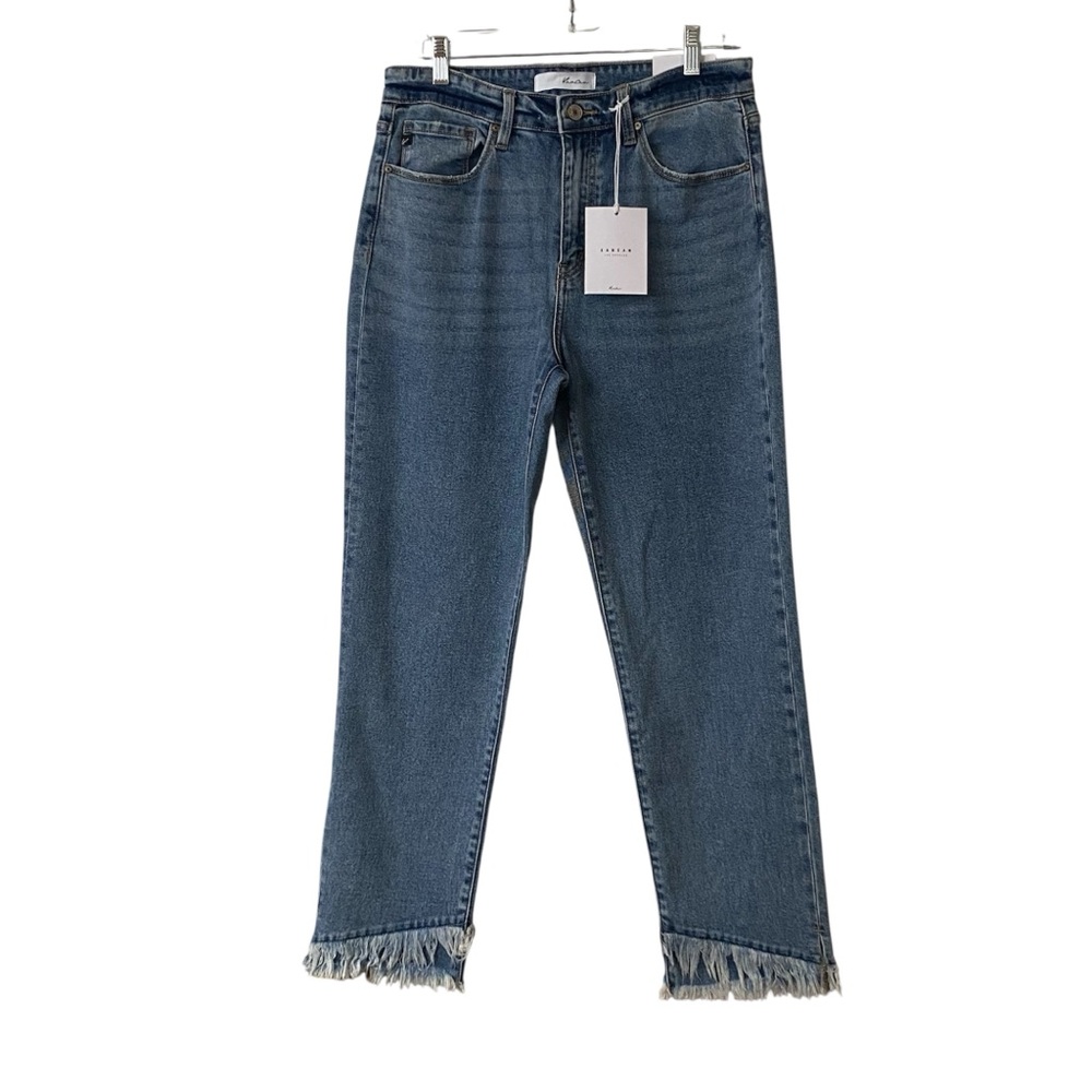 Kancan Womens Size 28” Double Fringe High Rise Straight Fit Med Wash Jeans NWT! - Picture 2 of 16
